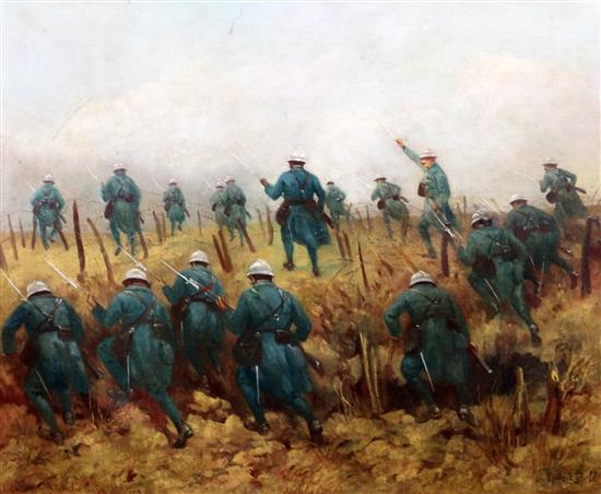 Laurent Gsell (1869-1944) La Bataille du Chemin des Dames 1917 21 x 26in.